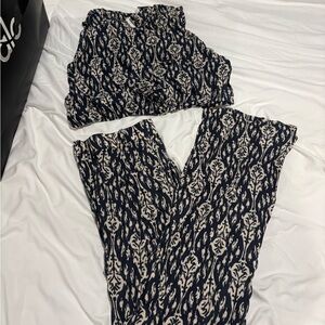Navy and Cream Patterned Two-Piece Matching Set